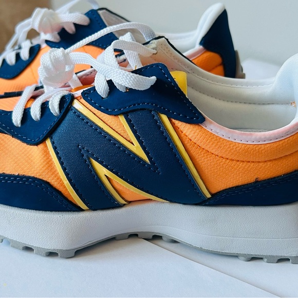 New Balance 327 Orange and Navy Sneakers - Picture 2 of 5